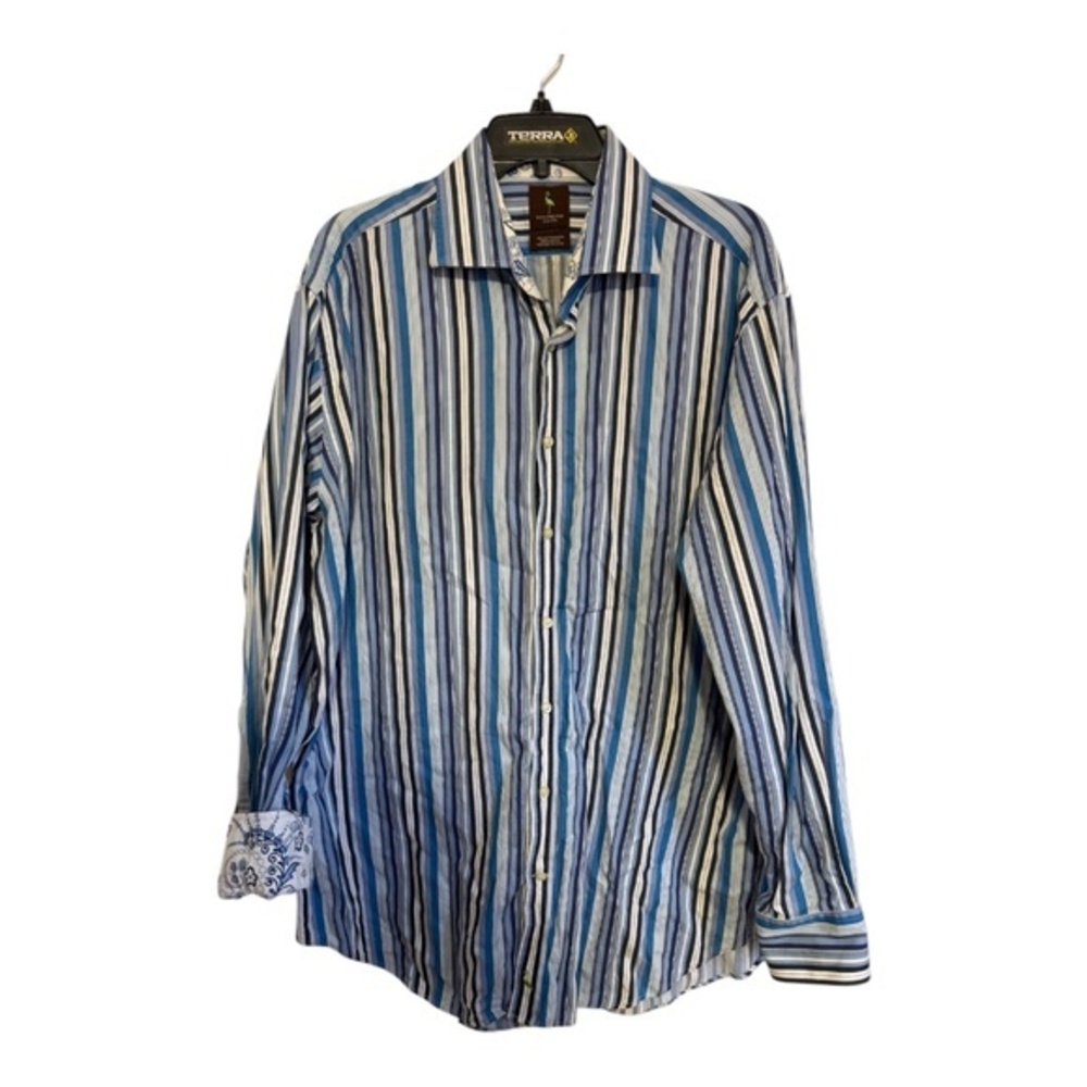 Tailorbyrd Dress Shirt Mens Size XXL Blue Striped 100% Cotton Flip Cuff Classic